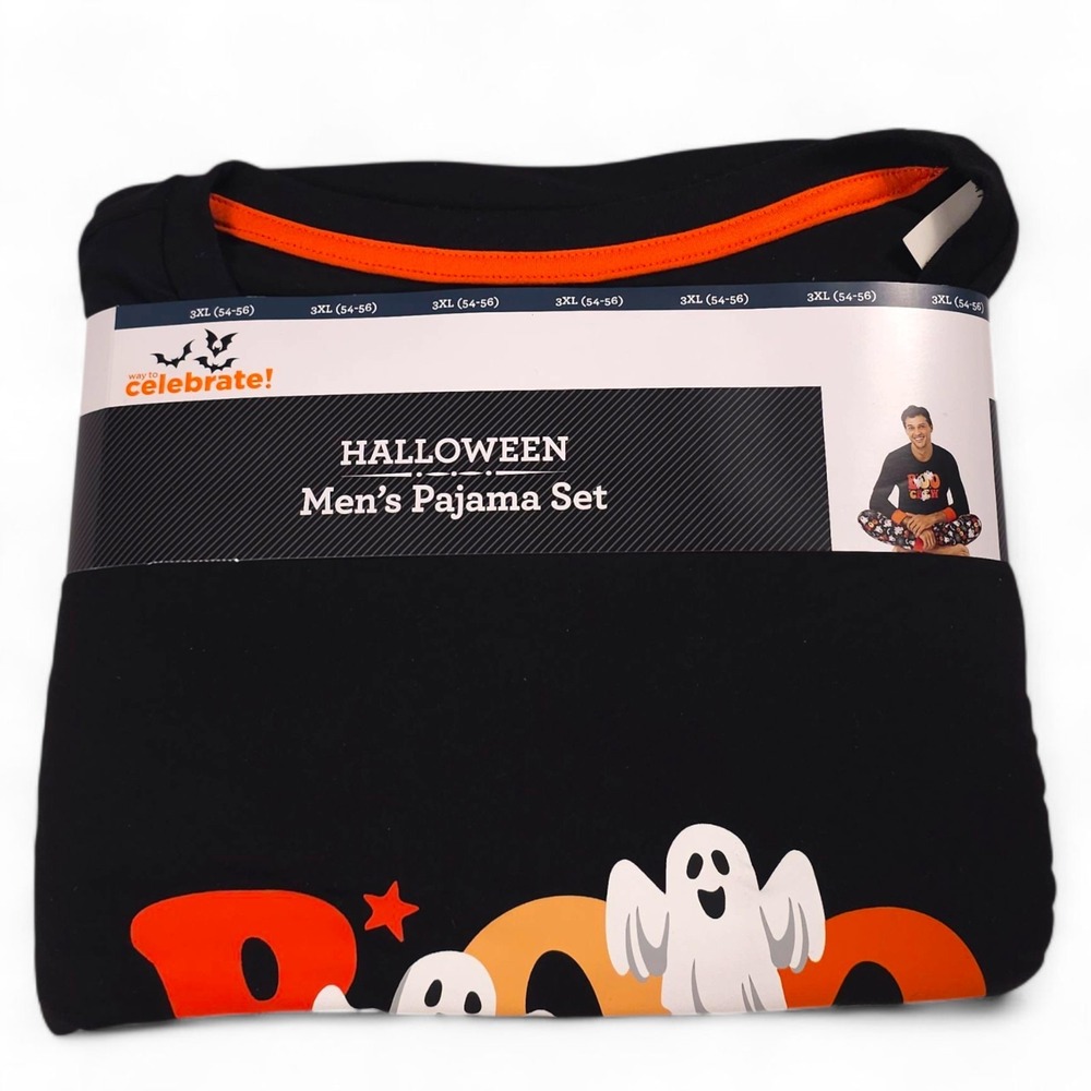 Celebrate Halloween Men's Pajamas Set Pjs Boo Crew Long Sleeve, Pants 3XL  New